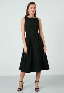 Uitgelichte producten 17 LELA Crew Neck Pleated Midi - Cocktailjurk - Black